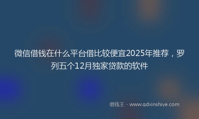 微信借钱在什么平台借比较便宜2025年推荐，罗列五个12月独家贷款的软件