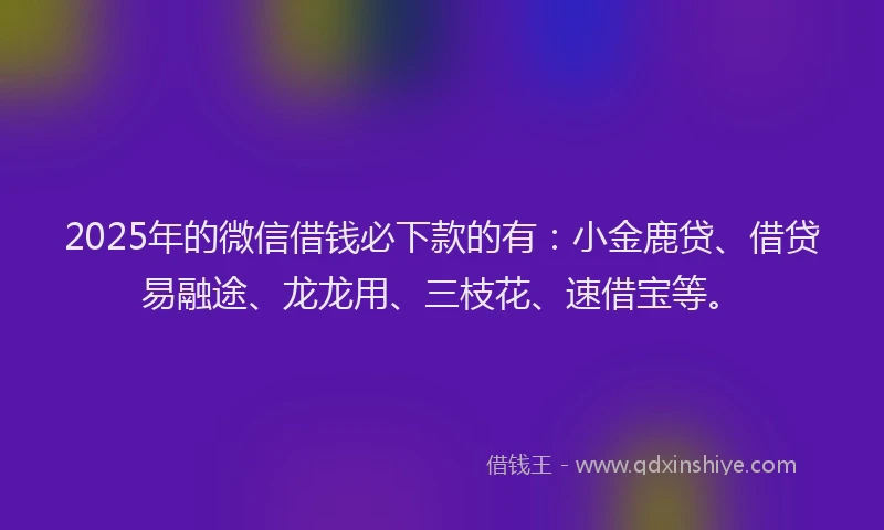 2025年的微信借钱必下款的有：小金鹿贷、借贷易融途、龙龙用、三枝花、速借宝等。