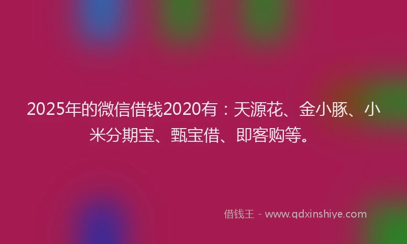 2025年的微信借钱2020有：天源花、金小豚、小米分期宝、甄宝借、即客购等。