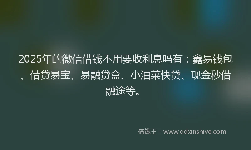 2025年的微信借钱不用要收利息吗有：鑫易钱包、借贷易宝、易融贷盒、小油菜快贷、现金秒借融途等。