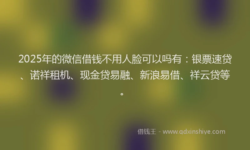 2025年的微信借钱不用人脸可以吗有：银票速贷、诺祥租机、现金贷易融、新浪易借、祥云贷等。