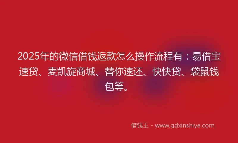 2025年的微信借钱返款怎么操作流程有：易借宝速贷、麦凯旋商城、替你速还、快快贷、袋鼠钱包等。