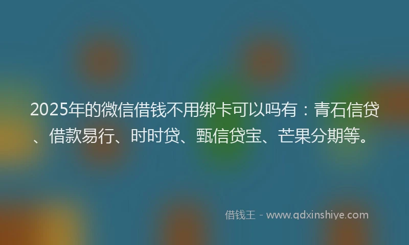 2025年的微信借钱不用绑卡可以吗有：青石信贷、借款易行、时时贷、甄信贷宝、芒果分期等。