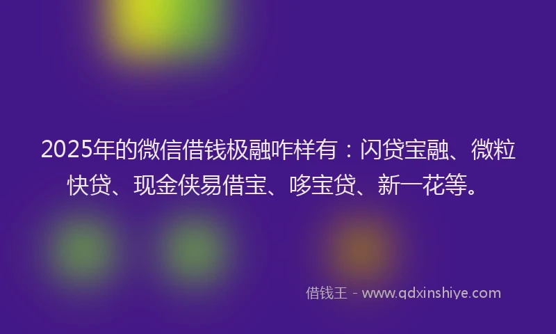 2025年的微信借钱极融咋样有：闪贷宝融、微粒快贷、现金侠易借宝、哆宝贷、新一花等。