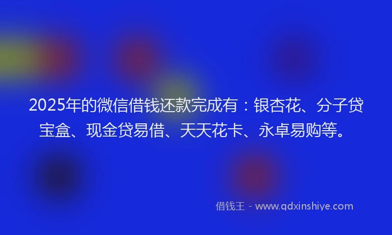 2025年的微信借钱还款完成有：银杏花、分子贷宝盒、现金贷易借、天天花卡、永卓易购等。