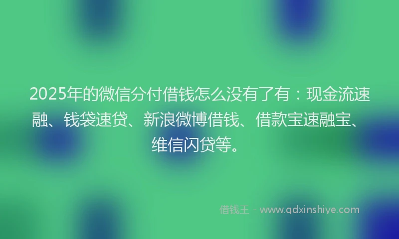 2025年的微信分付借钱怎么没有了有：现金流速融、钱袋速贷、新浪微博借钱、借款宝速融宝、维信闪贷等。