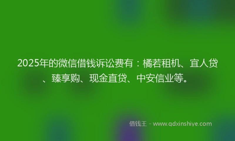 2025年的微信借钱诉讼费有：橘若租机、宜人贷、臻享购、现金直贷、中安信业等。