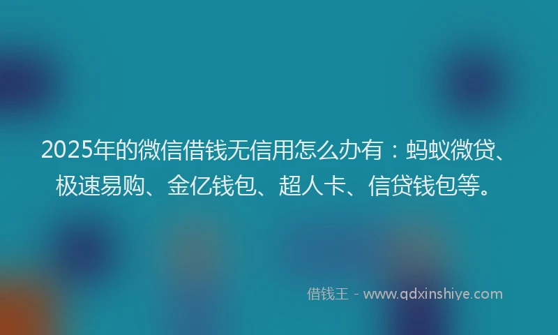 2025年的微信借钱无信用怎么办有：蚂蚁微贷、极速易购、金亿钱包、超人卡、信贷钱包等。