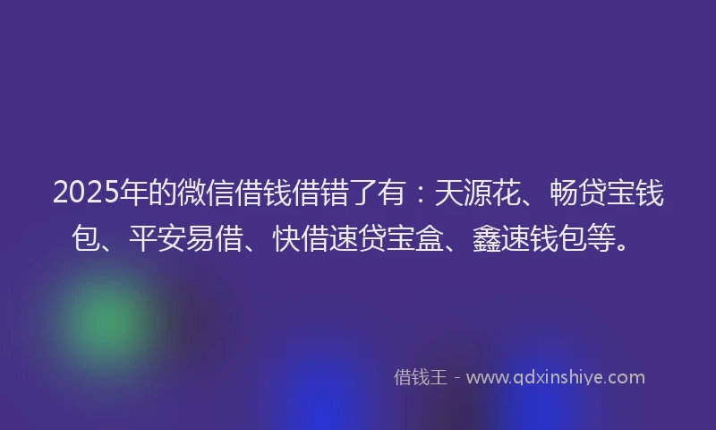 2025年的微信借钱借错了有：天源花、畅贷宝钱包、平安易借、快借速贷宝盒、鑫速钱包等。