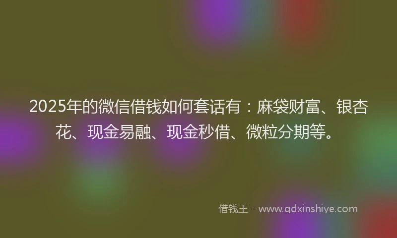 2025年的微信借钱如何套话有：麻袋财富、银杏花、现金易融、现金秒借、微粒分期等。