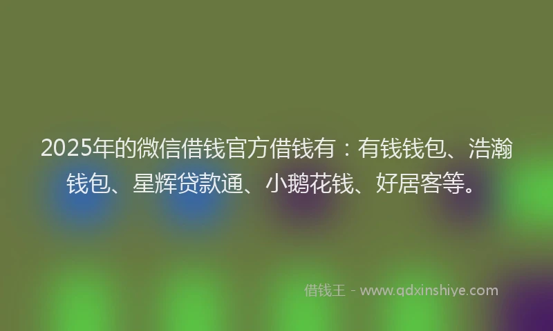 2025年的微信借钱官方借钱有：有钱钱包、浩瀚钱包、星辉贷款通、小鹅花钱、好居客等。