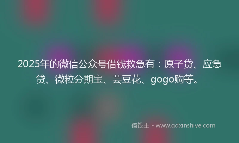 2025年的微信公众号借钱救急有：原子贷、应急贷、微粒分期宝、芸豆花、gogo购等。