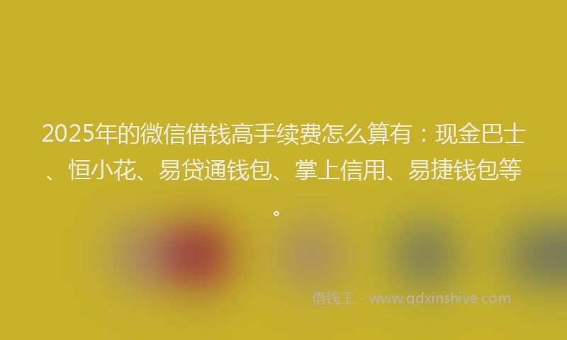 2025年的微信借钱高手续费怎么算有：现金巴士、恒小花、易贷通钱包、掌上信用、易捷钱包等。