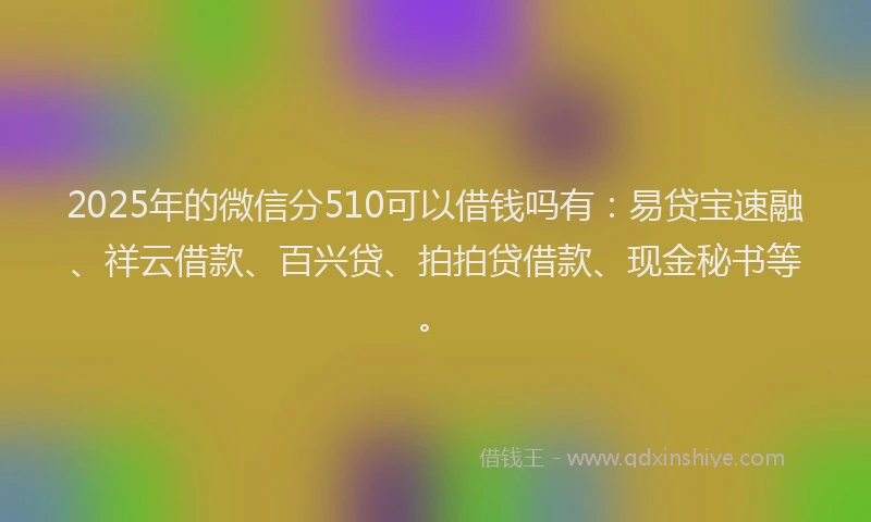 2025年的微信分510可以借钱吗有：易贷宝速融、祥云借款、百兴贷、拍拍贷借款、现金秘书等。