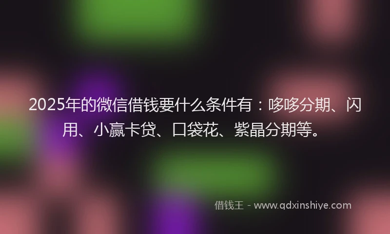 2025年的微信借钱要什么条件有：哆哆分期、闪用、小赢卡贷、口袋花、紫晶分期等。