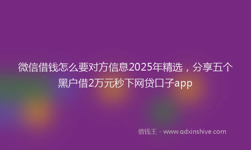 微信借钱怎么要对方信息2025年精选，分享五个黑户借2万元秒下网贷口子app
