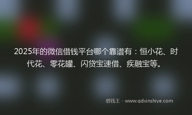 2025年的微信借钱平台哪个靠谱有：恒小花、时代花、零花罐、闪贷宝速借、疾融宝等。
