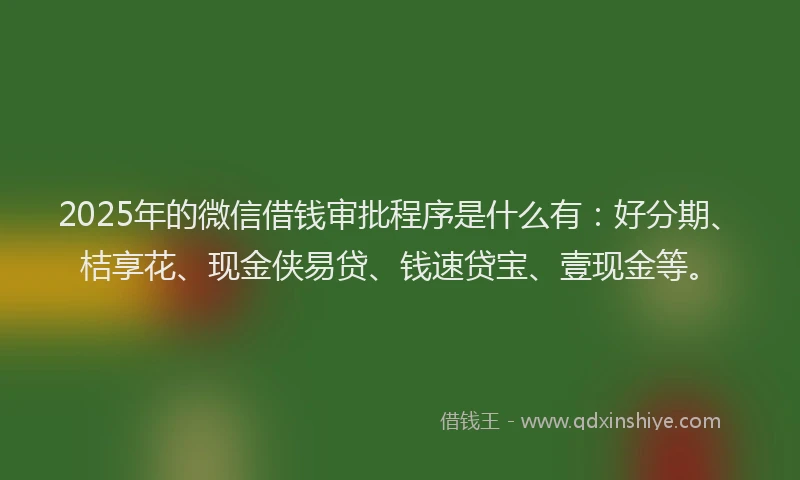 2025年的微信借钱审批程序是什么有：好分期、桔享花、现金侠易贷、钱速贷宝、壹现金等。