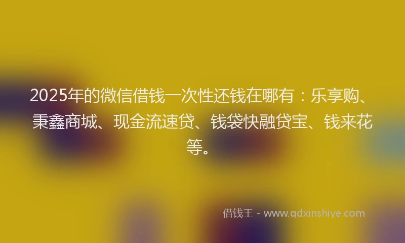 2025年的微信借钱一次性还钱在哪有：乐享购、秉鑫商城、现金流速贷、钱袋快融贷宝、钱来花等。