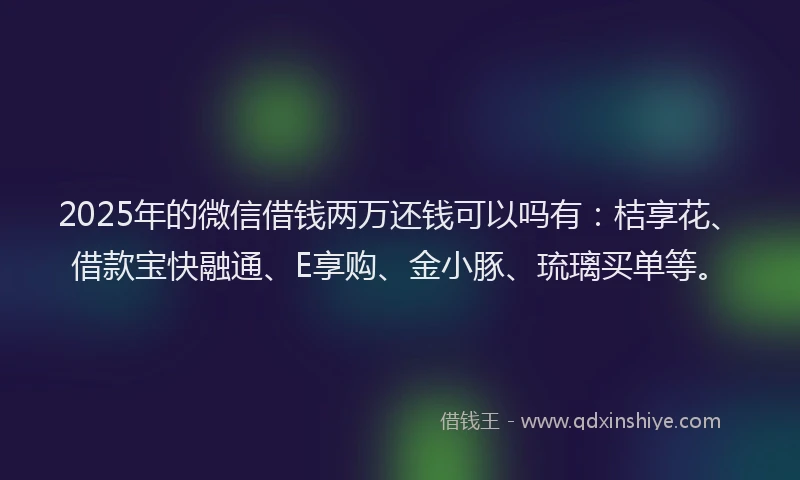2025年的微信借钱两万还钱可以吗有：桔享花、借款宝快融通、E享购、金小豚、琉璃买单等。