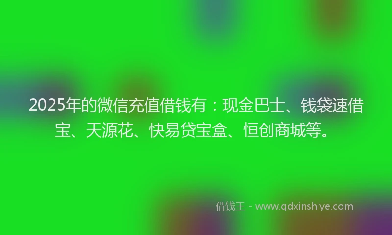 2025年的微信充值借钱有：现金巴士、钱袋速借宝、天源花、快易贷宝盒、恒创商城等。