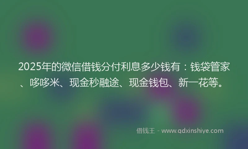2025年的微信借钱分付利息多少钱有：钱袋管家、哆哆米、现金秒融途、现金钱包、新一花等。