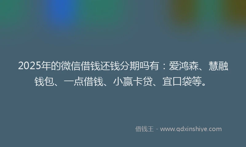 2025年的微信借钱还钱分期吗有：爱鸿森、慧融钱包、一点借钱、小赢卡贷、宜口袋等。