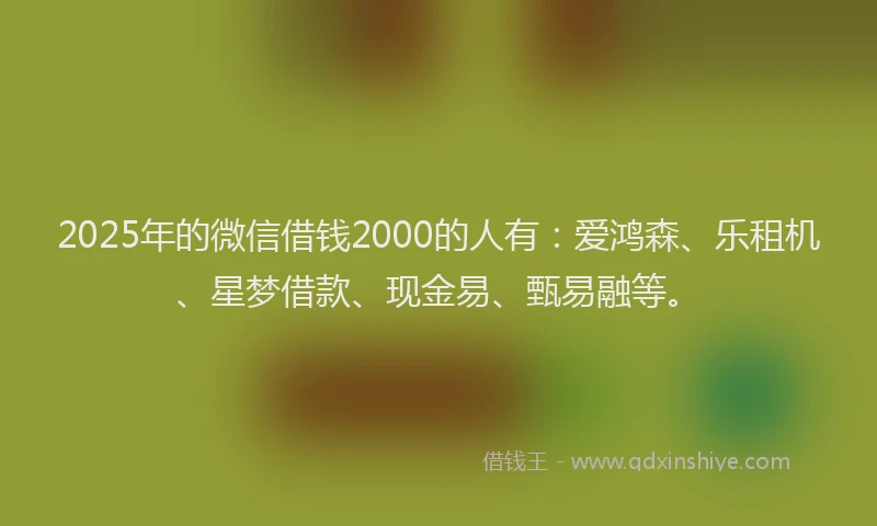 2025年的微信借钱2000的人有：爱鸿森、乐租机、星梦借款、现金易、甄易融等。