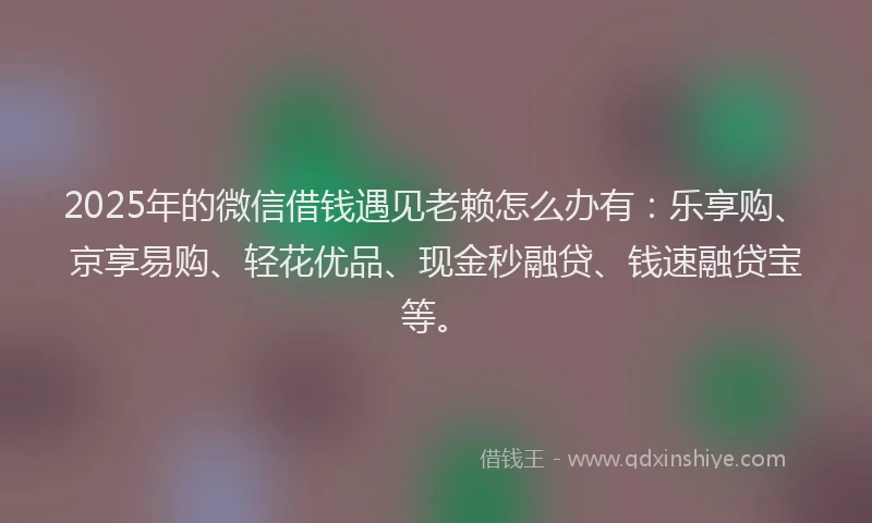 2025年的微信借钱遇见老赖怎么办有：乐享购、京享易购、轻花优品、现金秒融贷、钱速融贷宝等。