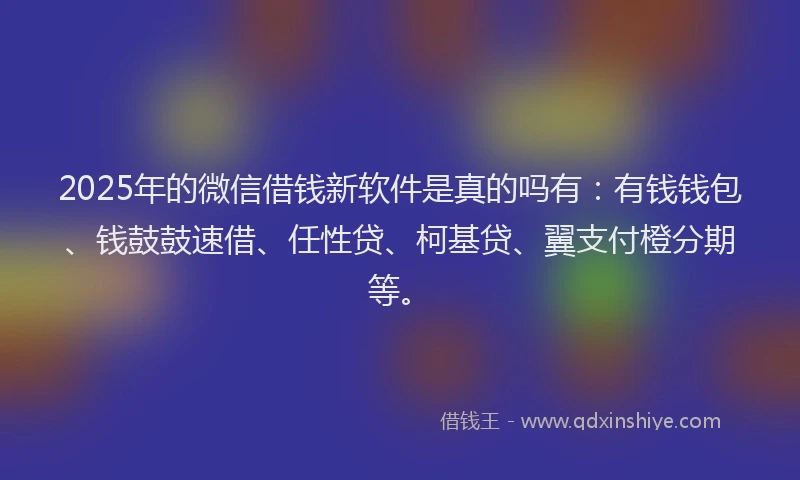 2025年的微信借钱新软件是真的吗有：有钱钱包、钱鼓鼓速借、任性贷、柯基贷、翼支付橙分期等。