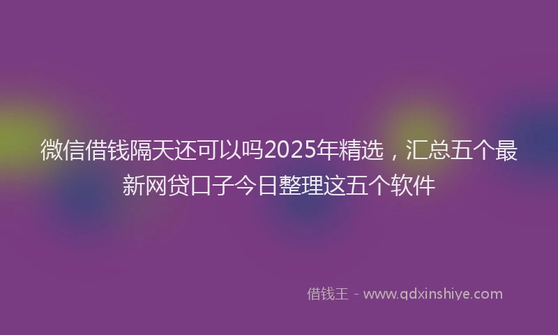 微信借钱隔天还可以吗2025年精选，汇总五个最新网贷口子今日整理这五个软件