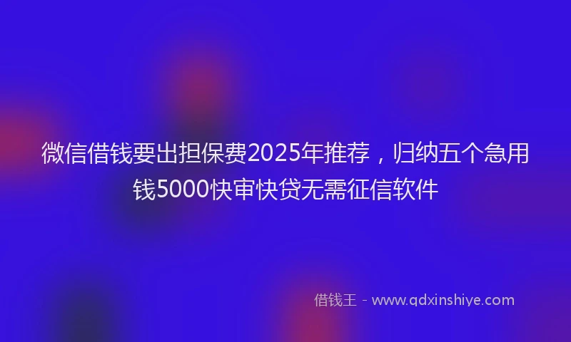 微信借钱要出担保费2025年推荐，归纳五个急用钱5000快审快贷无需征信软件