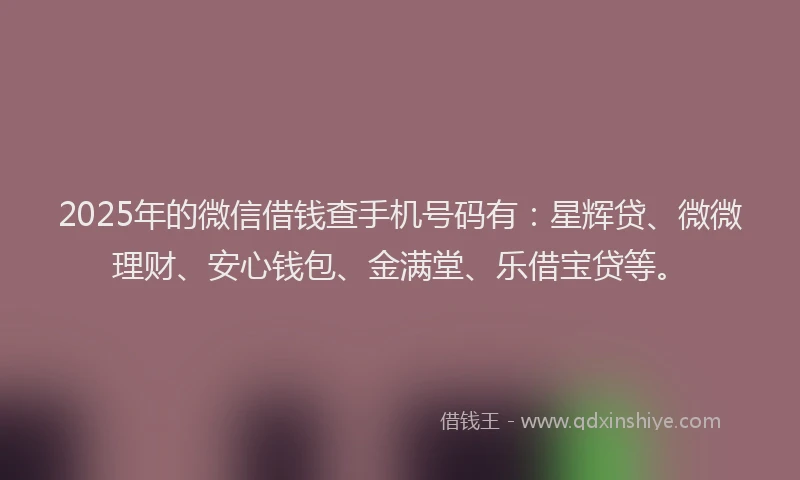 2025年的微信借钱查手机号码有：星辉贷、微微理财、安心钱包、金满堂、乐借宝贷等。