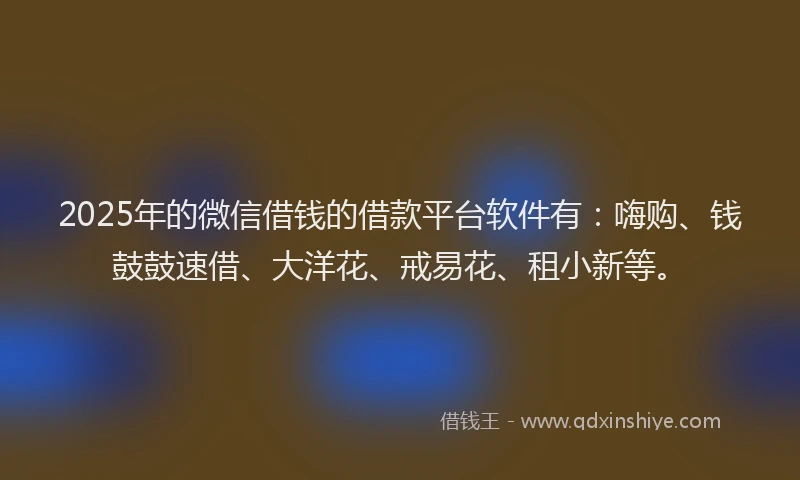 2025年的微信借钱的借款平台软件有：嗨购、钱鼓鼓速借、大洋花、戒易花、租小新等。