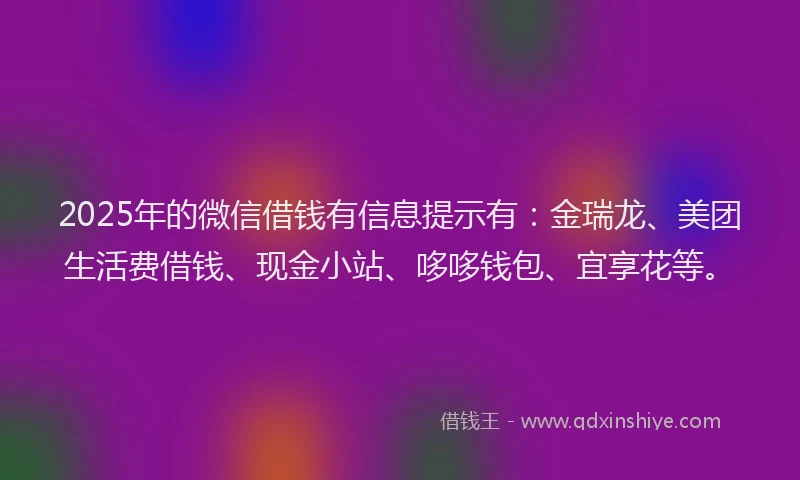2025年的微信借钱有信息提示有：金瑞龙、美团生活费借钱、现金小站、哆哆钱包、宜享花等。