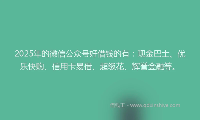 2025年的微信公众号好借钱的有：现金巴士、优乐快购、信用卡易借、超级花、辉誉金融等。