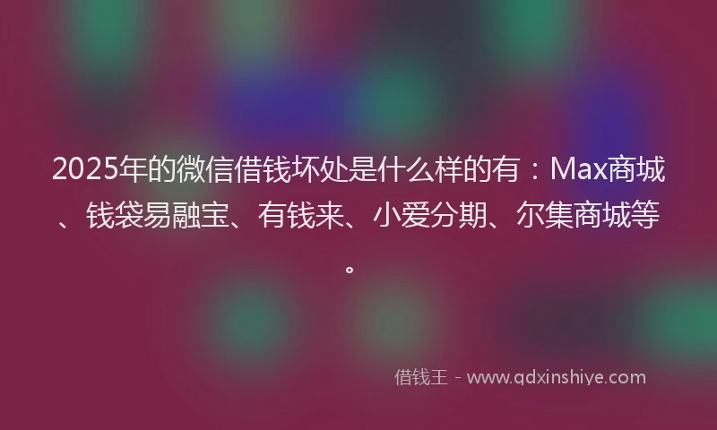 2025年的微信借钱坏处是什么样的有：Max商城、钱袋易融宝、有钱来、小爱分期、尔集商城等。