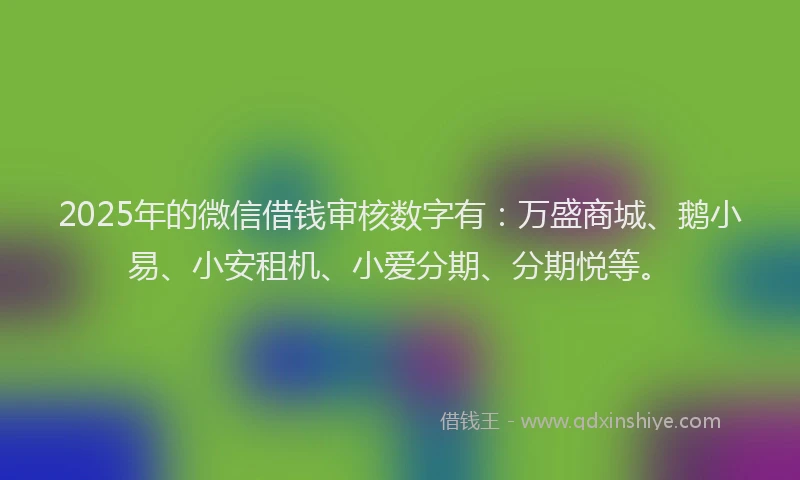 2025年的微信借钱审核数字有：万盛商城、鹅小易、小安租机、小爱分期、分期悦等。
