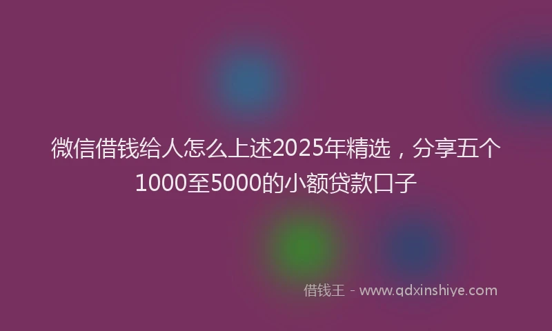 微信借钱给人怎么上述2025年精选，分享五个1000至5000的小额贷款口子
