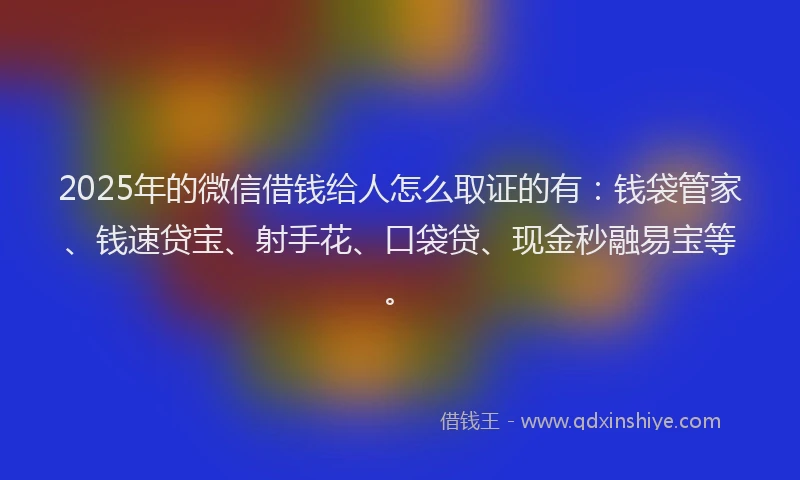 2025年的微信借钱给人怎么取证的有：钱袋管家、钱速贷宝、射手花、口袋贷、现金秒融易宝等。
