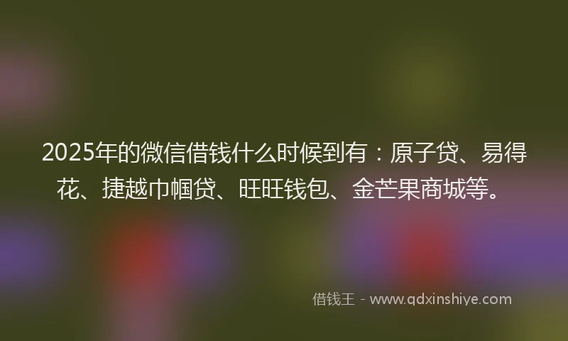2025年的微信借钱什么时候到有：原子贷、易得花、捷越巾帼贷、旺旺钱包、金芒果商城等。
