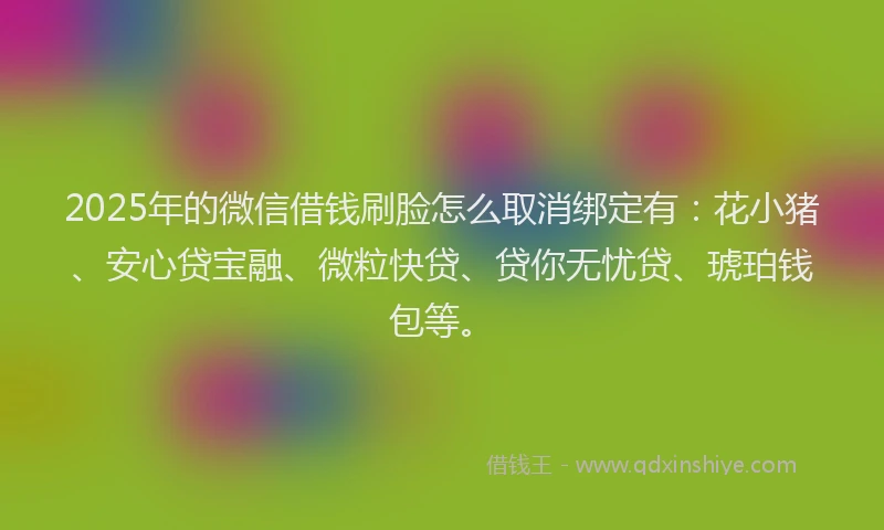 2025年的微信借钱刷脸怎么取消绑定有：花小猪、安心贷宝融、微粒快贷、贷你无忧贷、琥珀钱包等。