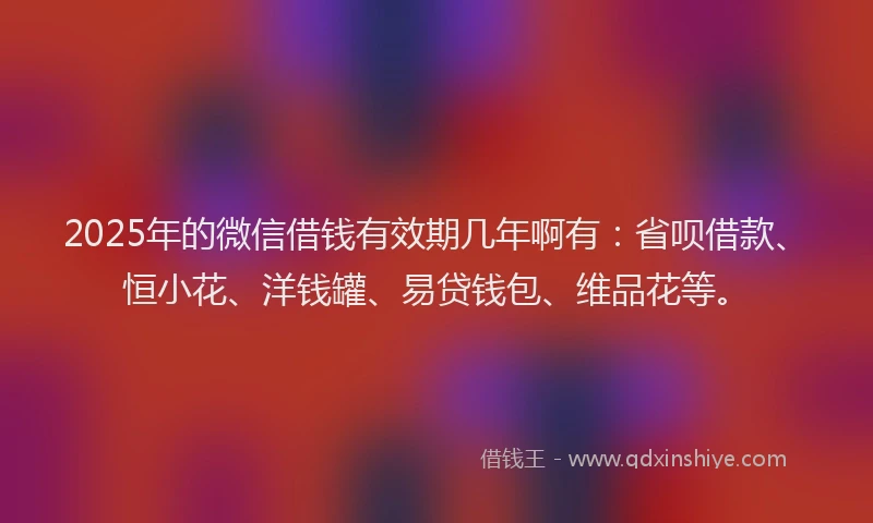 2025年的微信借钱有效期几年啊有：省呗借款、恒小花、洋钱罐、易贷钱包、维品花等。