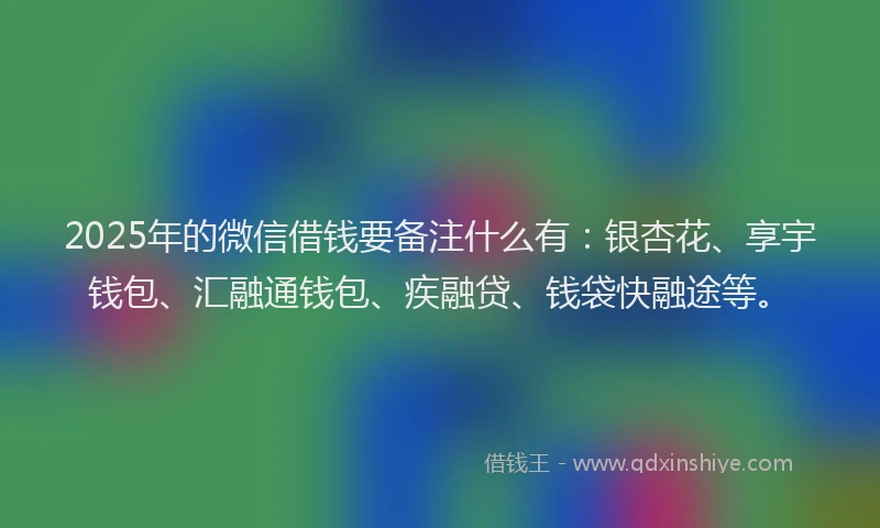 2025年的微信借钱要备注什么有：银杏花、享宇钱包、汇融通钱包、疾融贷、钱袋快融途等。