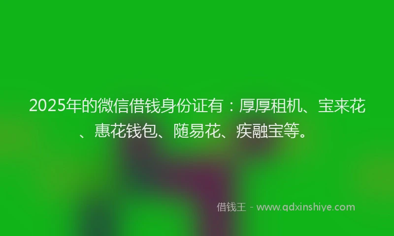 2025年的微信借钱身份证有：厚厚租机、宝来花、惠花钱包、随易花、疾融宝等。