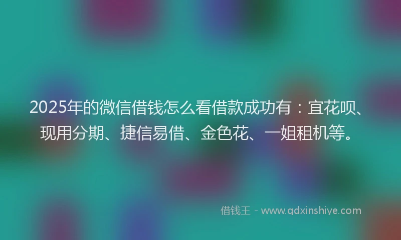 2025年的微信借钱怎么看借款成功有：宜花呗、现用分期、捷信易借、金色花、一姐租机等。
