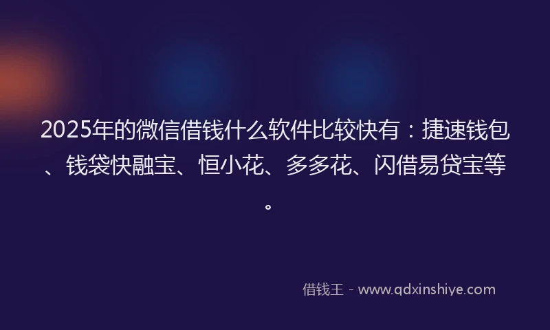 2025年的微信借钱什么软件比较快有：捷速钱包、钱袋快融宝、恒小花、多多花、闪借易贷宝等。