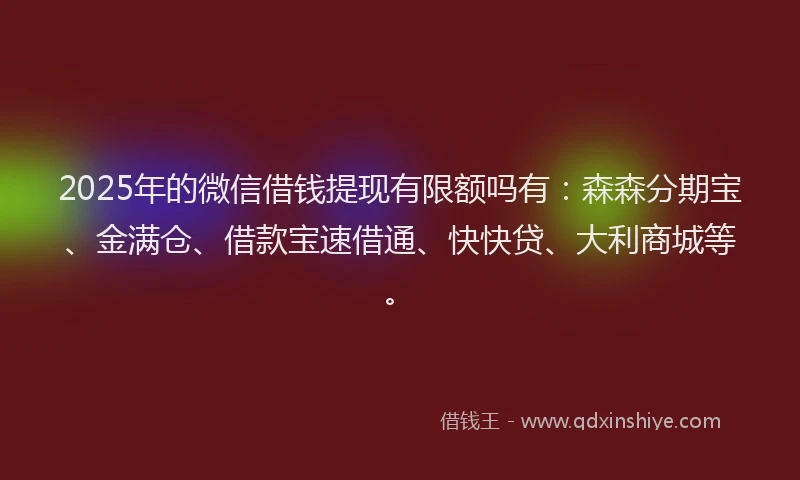 2025年的微信借钱提现有限额吗有：森森分期宝、金满仓、借款宝速借通、快快贷、大利商城等。