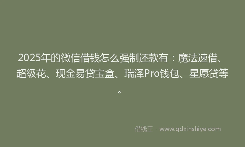 2025年的微信借钱怎么强制还款有：魔法速借、超级花、现金易贷宝盒、瑞泽Pro钱包、星愿贷等。