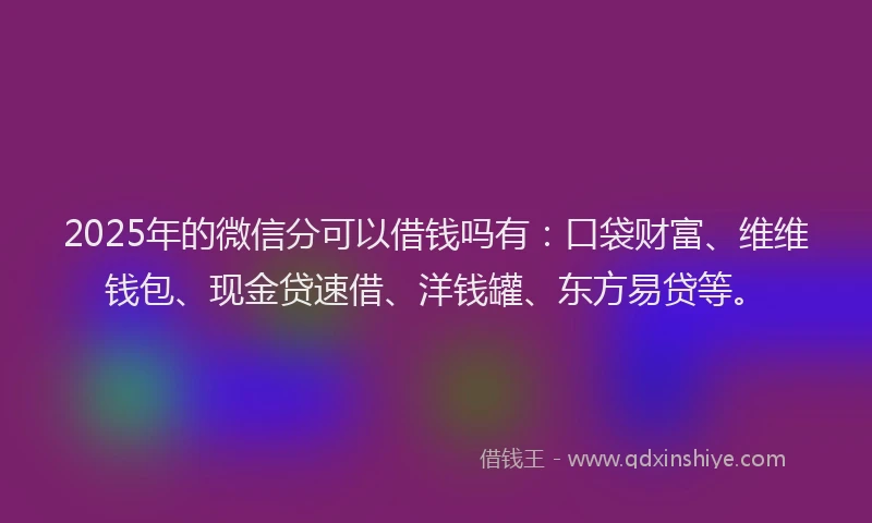 2025年的微信分可以借钱吗有：口袋财富、维维钱包、现金贷速借、洋钱罐、东方易贷等。